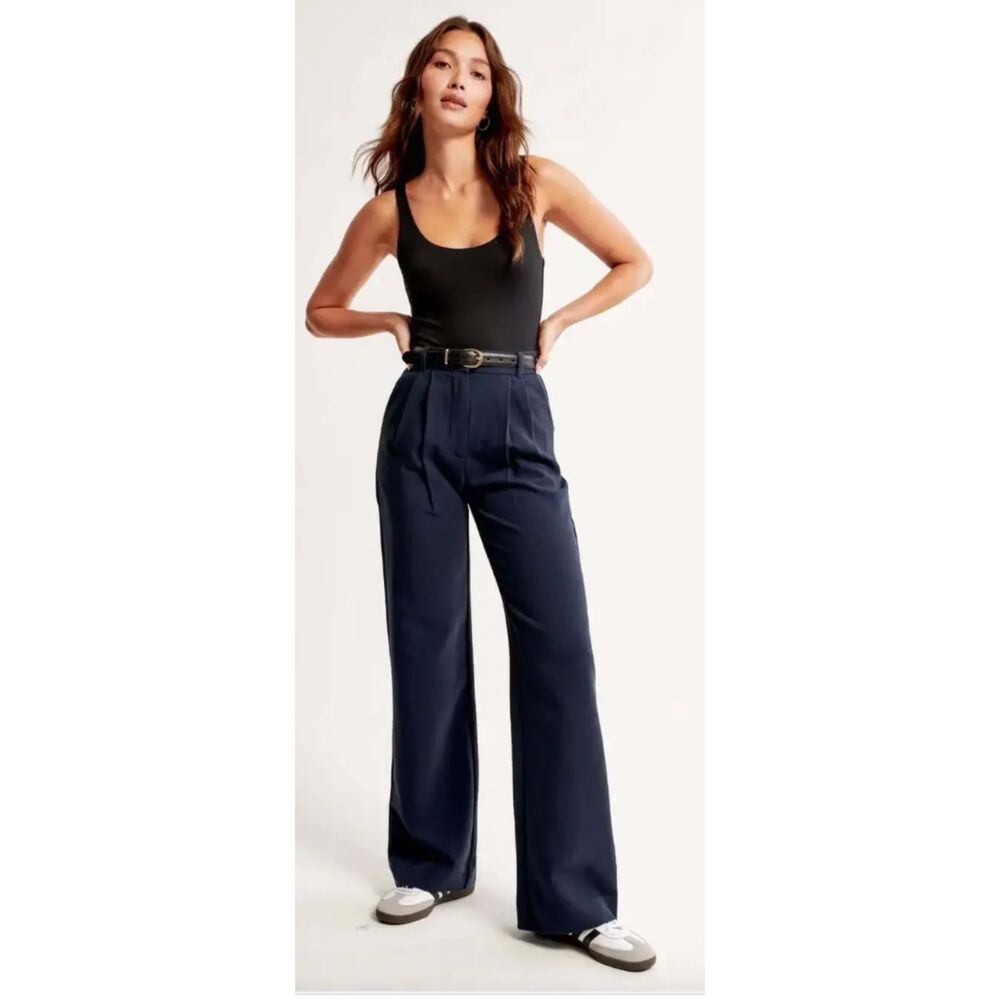 Abercrombie & Fitch Sloane Tailored Trousers, Navy, Curve Love, Size 26 / 2Short